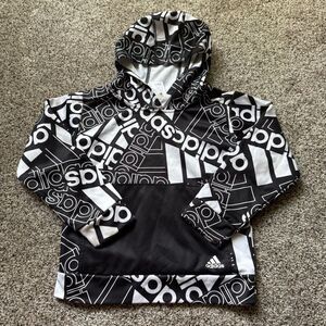 Boys Size 6 Adidas Hoodie Logo Sweatshirt Back to School Black White